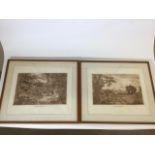 A pair of framed and mounted etchings shooting interest: pheasant shooting and partridge