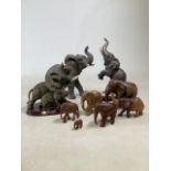 Collection of elephants including rearing elephant from the Leonardo collection and 6 wooden.