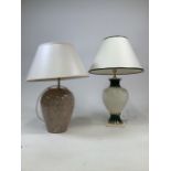 Two modern ceramic table lamps. Cream lamp base to top of shade W:23cm x H:73cmPaisley lamp base