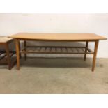An Ercol style coffee table also with a tiled topped table. W:120cm x D:55cm x H:47cm