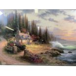 Thomas Kinkade. (1958-) Seaside scene. Signed bottom right corner by artist. 318/485. Artists proof.