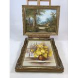 A pair of framed oil on canvas paintings. Dimensions of largest flower painting W:39cm x H:49cm