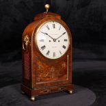 A Georgian inlaid mahogany bracket clock with circular convex 8inch enamel dial inscribed Handley