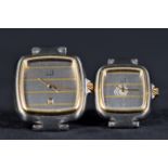 Two matching ladies and gents steel and yellow metal cased Dunhill wristwatches. Brushed steel and