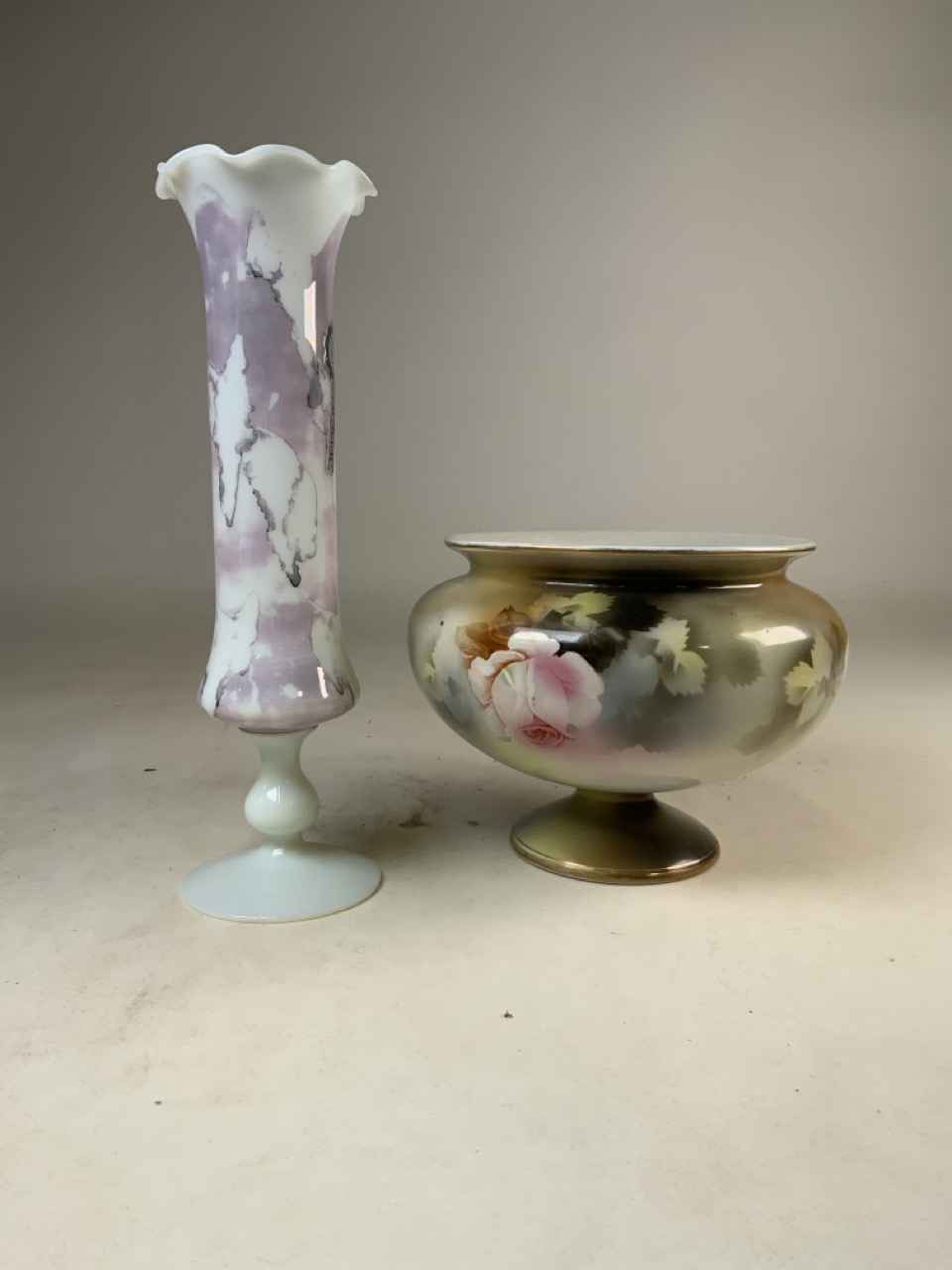 Dixonion floral vase also with an Italian glass stem vase.