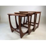A nest of mid century G plan teak tables. Three tables, largest table dimensions W:51cm x D:51cm x