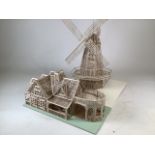 Two scratch built matchstick models of buildings. Windmill 60cm(h)