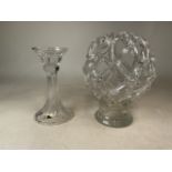 A Violetta 24% lead crystal candlestick together with a crystal lattice candlestick holder. H:27.