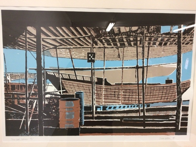 David Bethel. 1926-2006 linocut Boat yard Bahrain 8 of 15 limited prints and two others