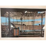 David Bethel. 1926-2006 linocut Boat yard Bahrain 8 of 15 limited prints and two others