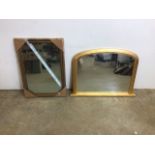 Two contemporary mirrors with gold frames. Over mantel mirror W:102cm x D:5.5cm x H:74cm.