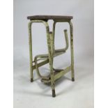 Mid century metal folding kitchen step stool with wooden steps and topW:30cm x D:31cm x H:59cm