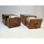 Two wooden boxes with vintage unused violin strings. One box labelled The Advance Card Index