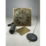 An 18th century brass clock movement, maker J Ettry of Horton, the 26cm dial with Roman numeral