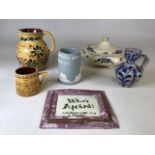 A selection of ceramic items to include a Motto ware jug, a pottery coronation. Mug a Abbotsbury