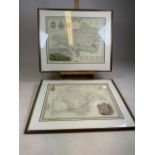 Two hand coloured copper line engraved maps of Dorsetshire and Devonshire. In glazed frames. W: