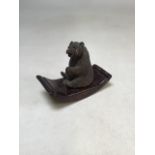 A Black Forest carved wooden bear on sledge ink blotter W:5cm x D:14cm x H:10cm