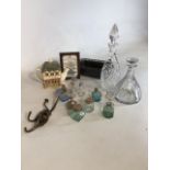 A Baccarat glass ships decanter together with a lead Crystal cut glass decanter and other items H: