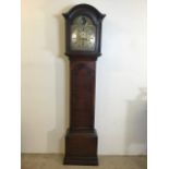 A 19th century mahogany longcase arched dial, gilt spandrels with sailing ship automaton to arch