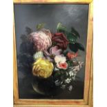 Victorian oil on board floral in gilt frame. W:27cm x H:37cm