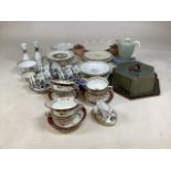 A mixed collection of ceramics to include Royal Doulton fish plates, Royal Worcester soup cups and