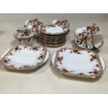 A thirty nine piece Melba China tea set with hand painted detail.