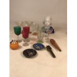 A mixed lot to include wooden figures nut crackers (damage to back), two cloisonnÃ© pin dishes, a