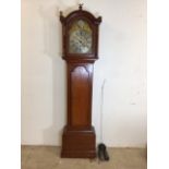 A mahogany long case clock, silver chapter with silvered face and two auxiliary dials signed to arch
