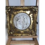 After EDWARD WILLIAM WYON. (1811-1885) Marble relief circular plaque in ornate gilt frame with metal