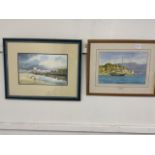 A watercolour by Nigel James of Windsor castle also with a watercolour of a Mediterranean yacht