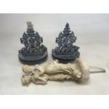 Four decorative cast iron bird baths and female & male figure fountain top