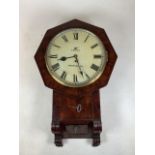 A 19TH CENTURY MAHOGANY CASED DROP DIAL SINGLE TRAIN FUSEE WALL CLOCK with cast brass bezel, the