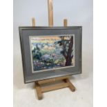 Oil on canvas sunset view in silvered contemporary frame signed D Hamburger.