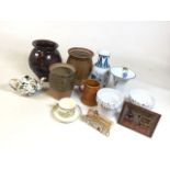 Assortment of ceramic and pottery to include a vintage Alice In Wonderland decorated teapot by Angel