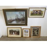 Five framed prints. Largest W:91cm x H:69cm