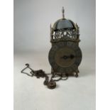 A 18th century style brass lantern clock, the dial signed Thomas Moore, Ipswich, H:36cm