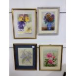 Four framed floral works of art to include John Mercer. average size W:25cm x H:35cm