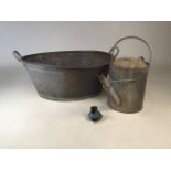 A tin bathtub and watering can. W:73cm x D:54cm x H:26.5cm