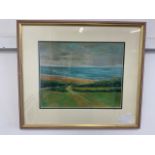 An original pastel on paper by John Mercer of Chesil beach Dorset possibly Cogden beach. Image