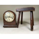 A West German Kienzle mantle clock also with a rustic small stool. W:23cm x D:16cm x H:26cm