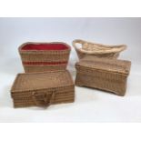 A collection of four vintage baskets - including two sewing baskets one with contents