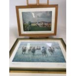 Horse racing interest. Two frame prints Lester Piggot at Newmarket and a John Oldfield print