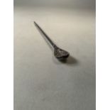 A sterling silver Mate spoon/straw or bombilla with repousse decoration. Birmingham 1830. Stamped