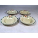 A set of four Clarice Cliff Ravel bowls. Back stamp Bizarre by Clarice Cliff W:22.5cm x H: 3.5cm H