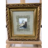 A Continental watercolour in gilt frame with ornate mount. W:27cm x H:30cm Image W:6cm x H:8cm