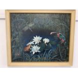 M.J Miller. A natural history oil on canvas of pond life. W:60cm x H:50cm