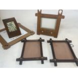 Five hand made Arts and Crafts style wooden picture frames to include wall hanging and desk top.