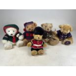 Five Harrods teddy bears to include 2000 Christmas bear, 2007 Annual bear, Queens guard, 2004