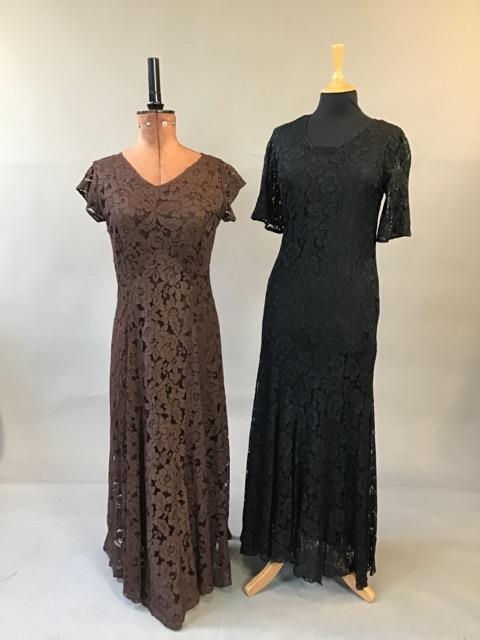 A 1930s brown lace gown with matching loose bolero jacket together with a 1930s black lace gown - Image 2 of 4
