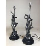 A pair of reproduction Art Nouveau style figural white metal lamps: le jour and la nuit W:17cm x H: